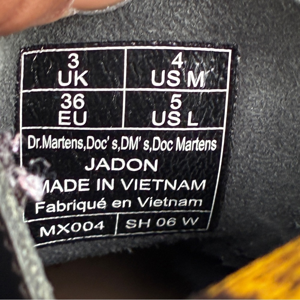 Dr. Martens Black Leather Ankle Boots with Yellow Accents - Picture 8 of 10